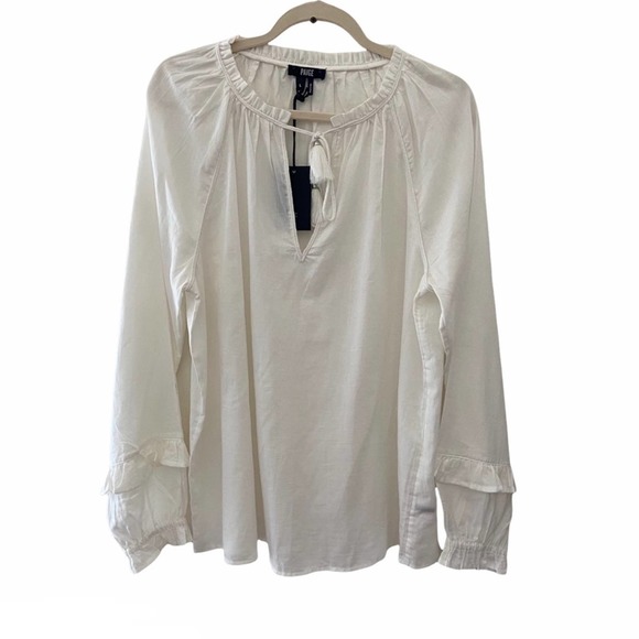 New Paige Tailynn White Long Sleeve Peasent Style Boho Blouse Size Large - Picture 4 of 16